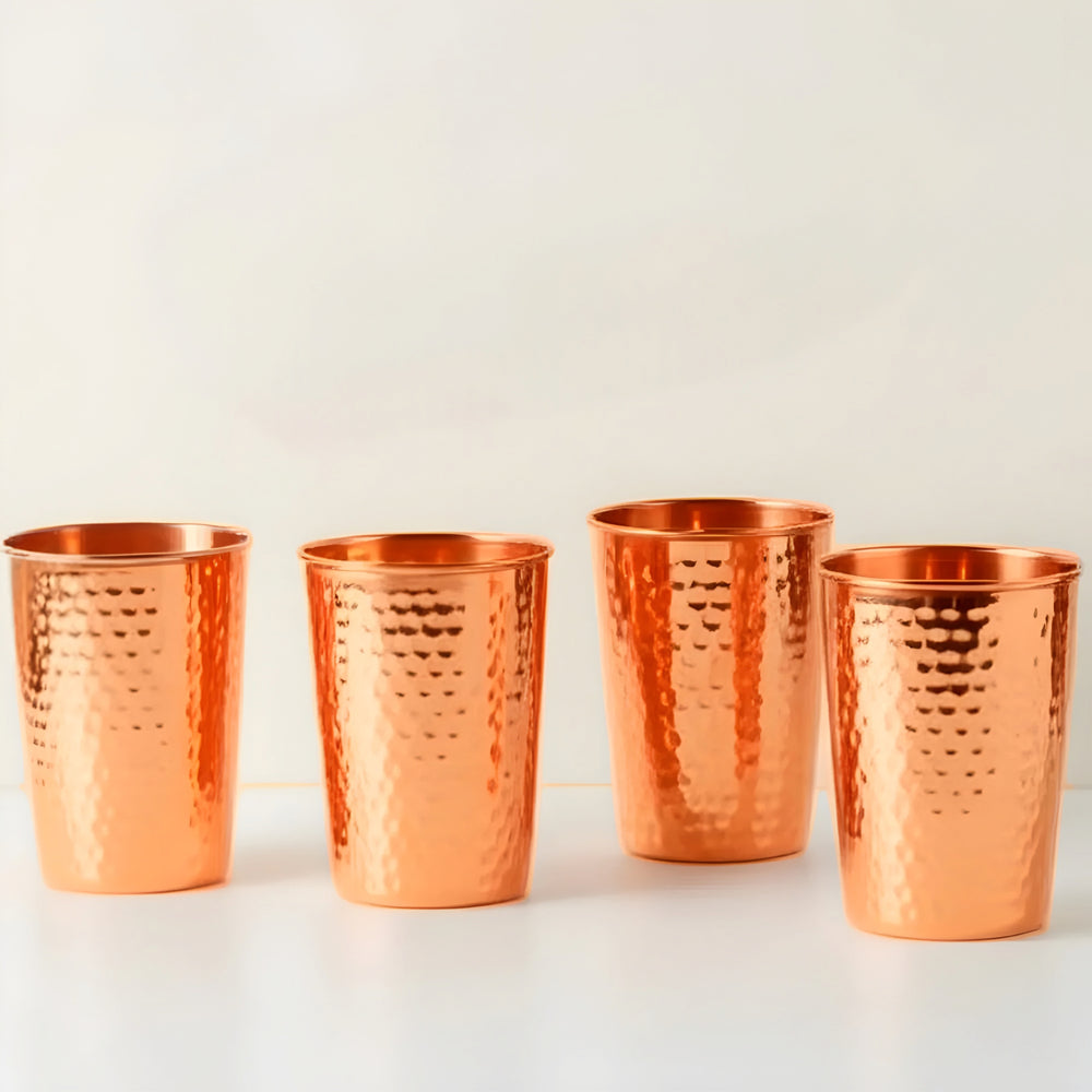 Ayurvedic Hammered Copper Glass Set – 4 Pieces