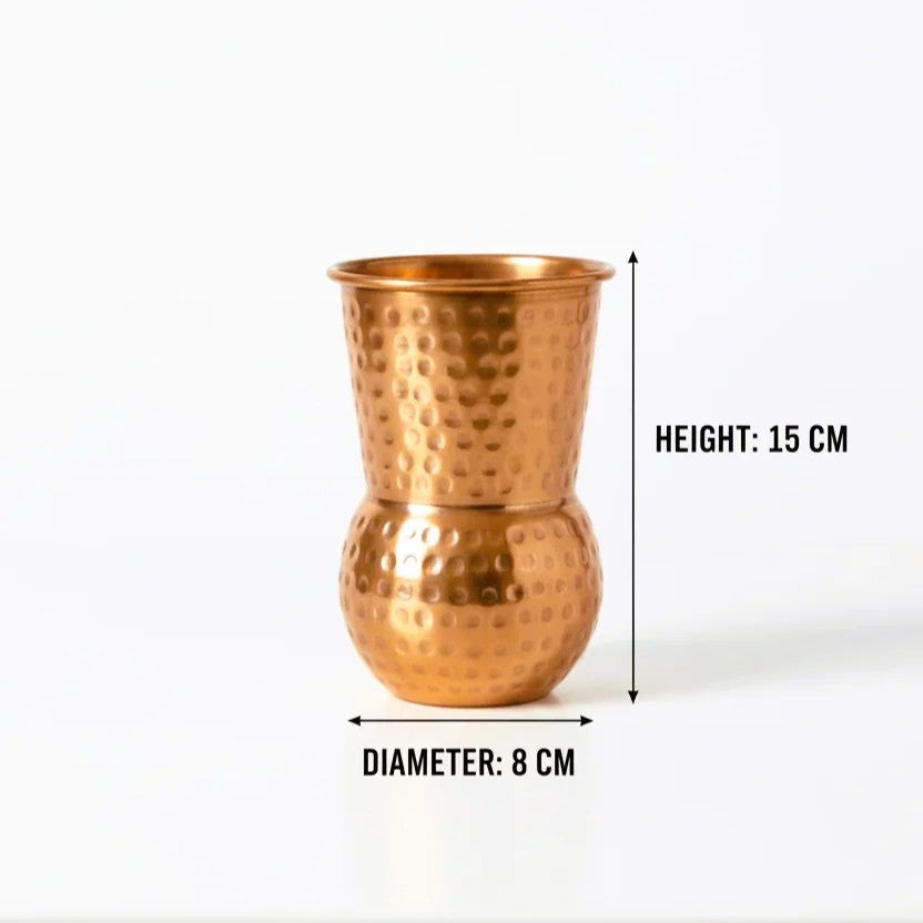 Elegant Round Bottom Hammered Copper Glass - Set of 4