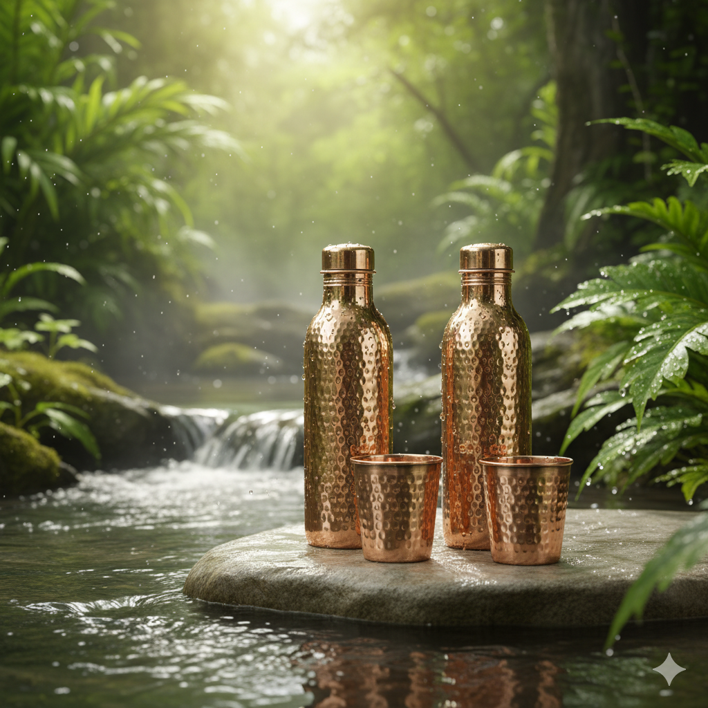 Exclusive Hammered Copper Gift Set – 2 Bottles & 2 Glasses