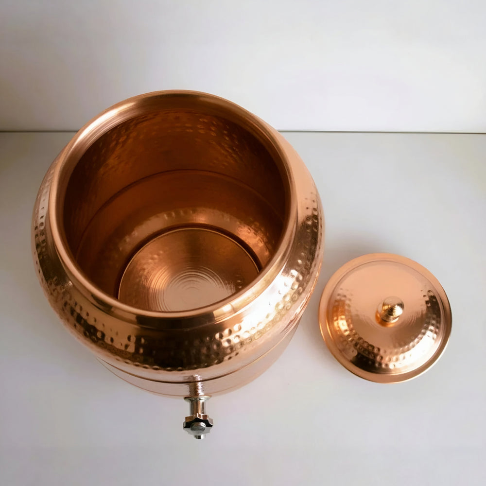 Pure Copper Hammered Water Dispenser | Ayurvedic Matka by Copperaa | 6- Litres