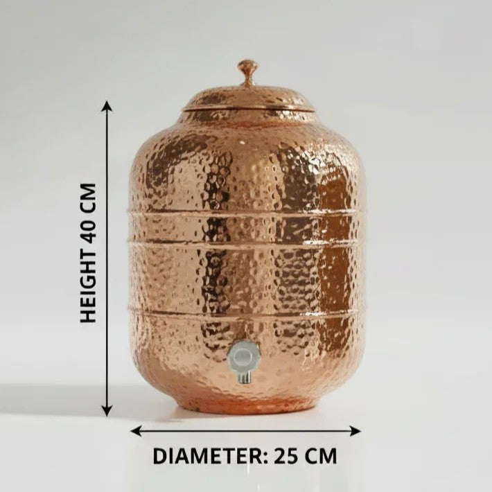 Pure Copper Hammered Water Dispenser | Ayurvedic Matka by Copperaa | 6- Litres