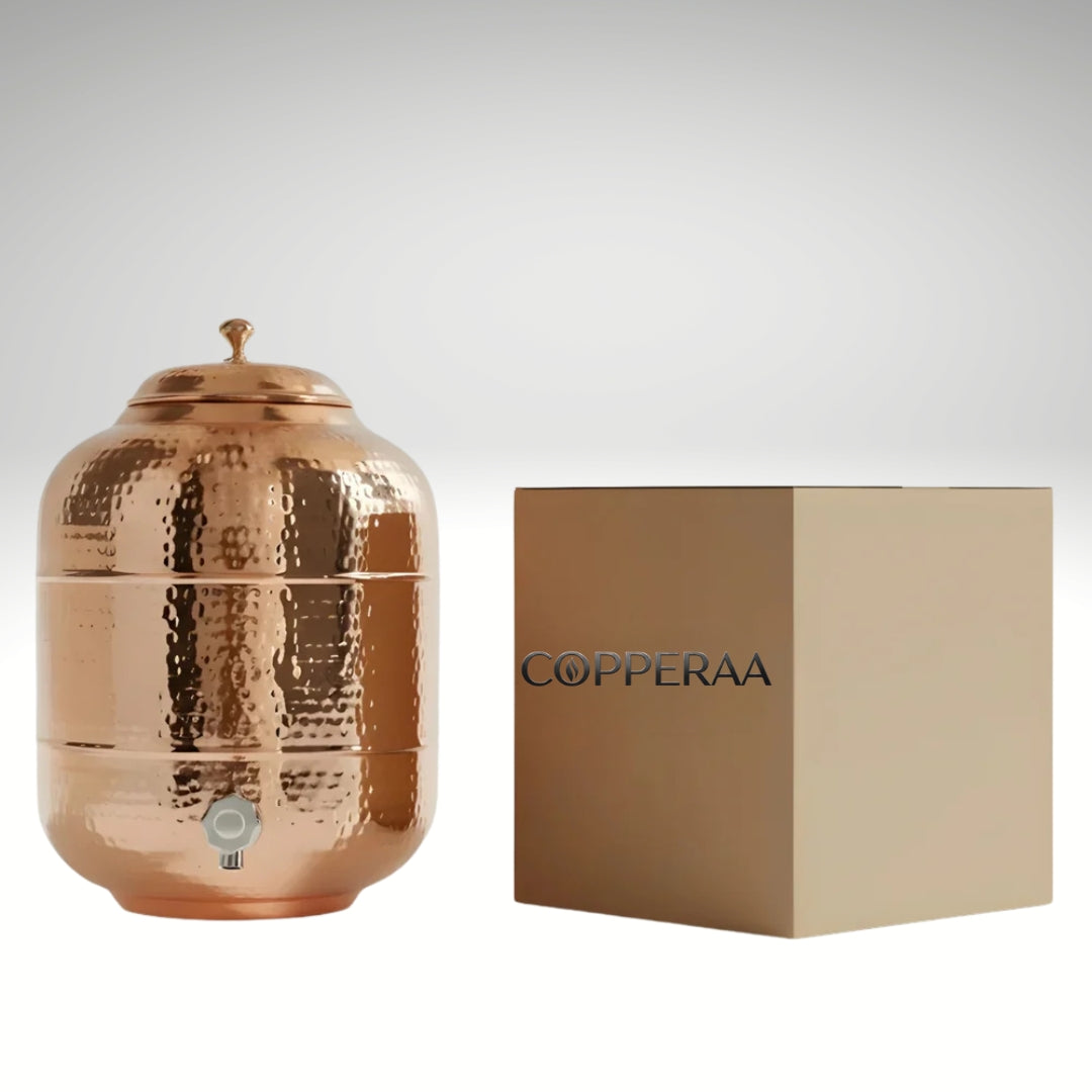 Pure Copper Hammered Water Dispenser | Ayurvedic Matka by Copperaa | 6- Litres