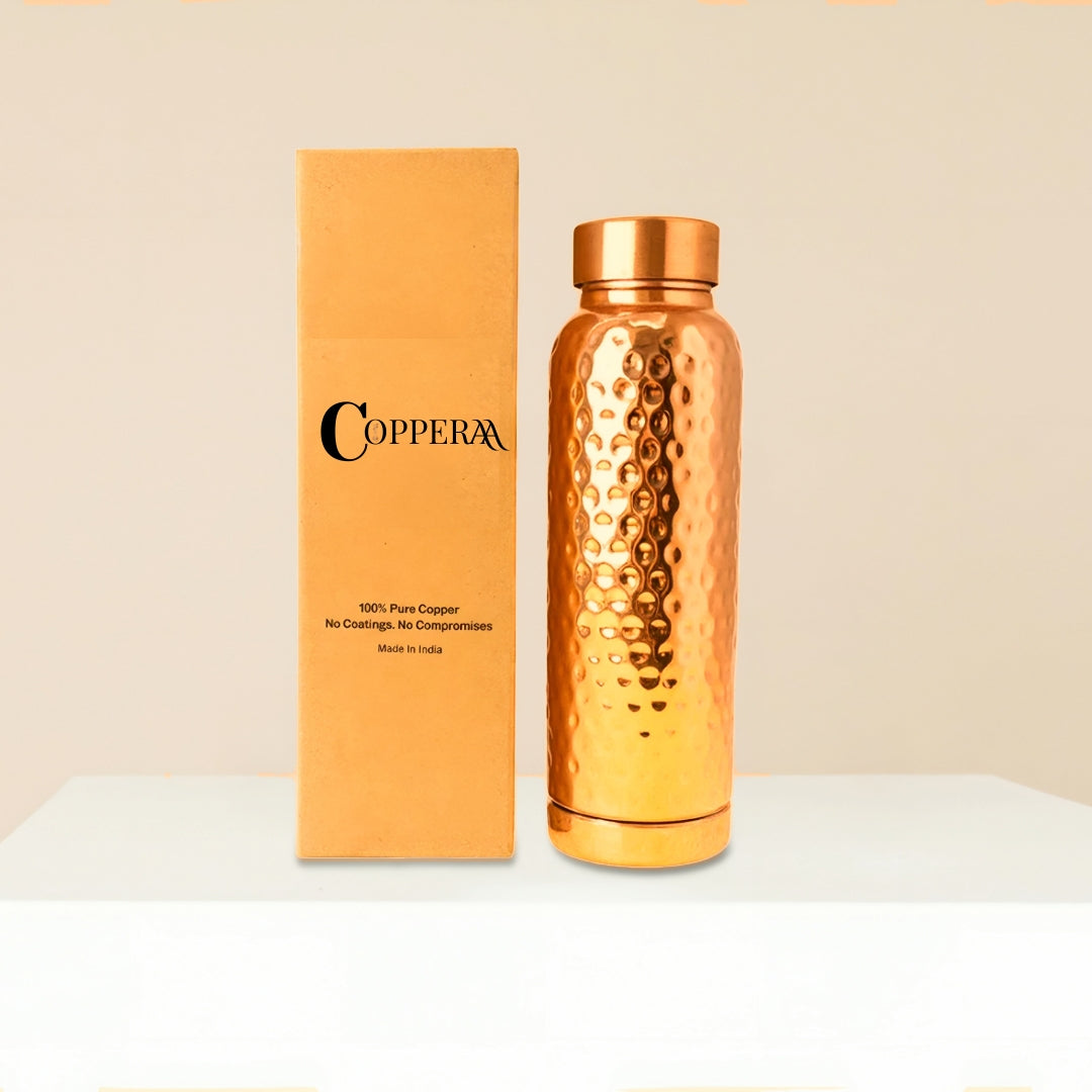 Handcrafted Hammered Pure Copper Water Bottle – 950ml | Ayurvedic Health Benefits
