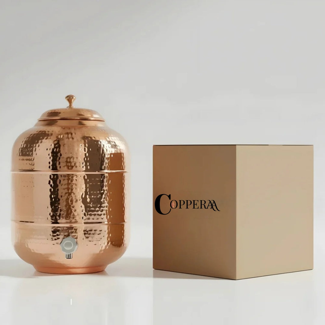Pure Copper Hammered Water Dispenser | Ayurvedic Matka by Copperaa | 6- Litres